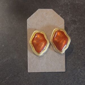 Vintage Gold and Orange Stud Earrings